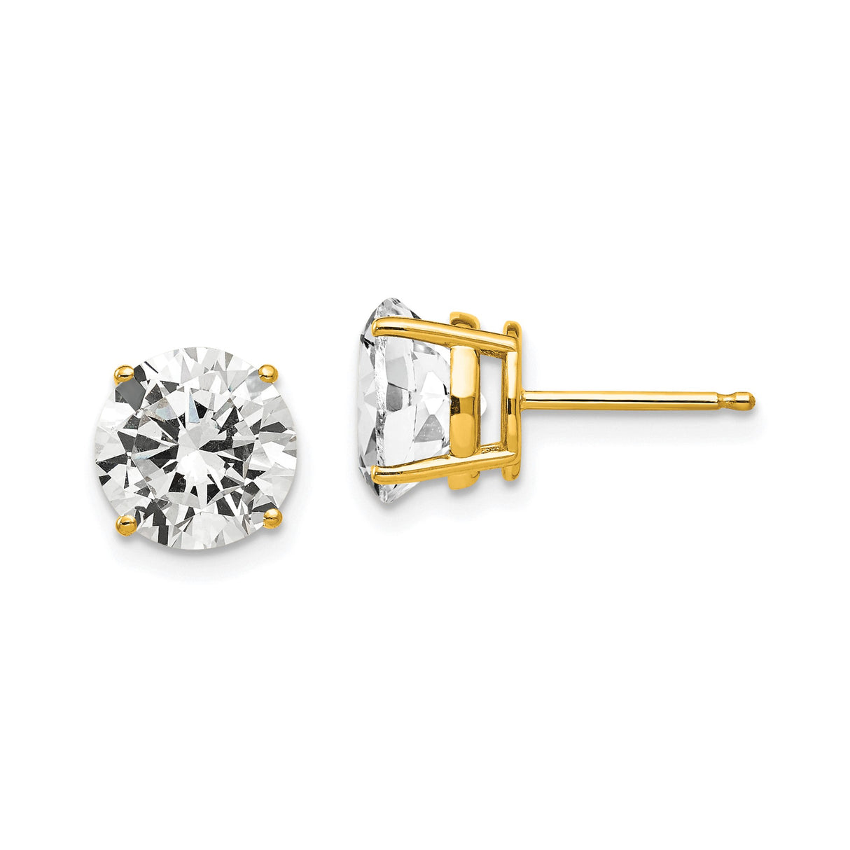 14k Yellow Gold Stud Earrings with Round Cut Cubic Zirconia in Classic Four Prong Setting