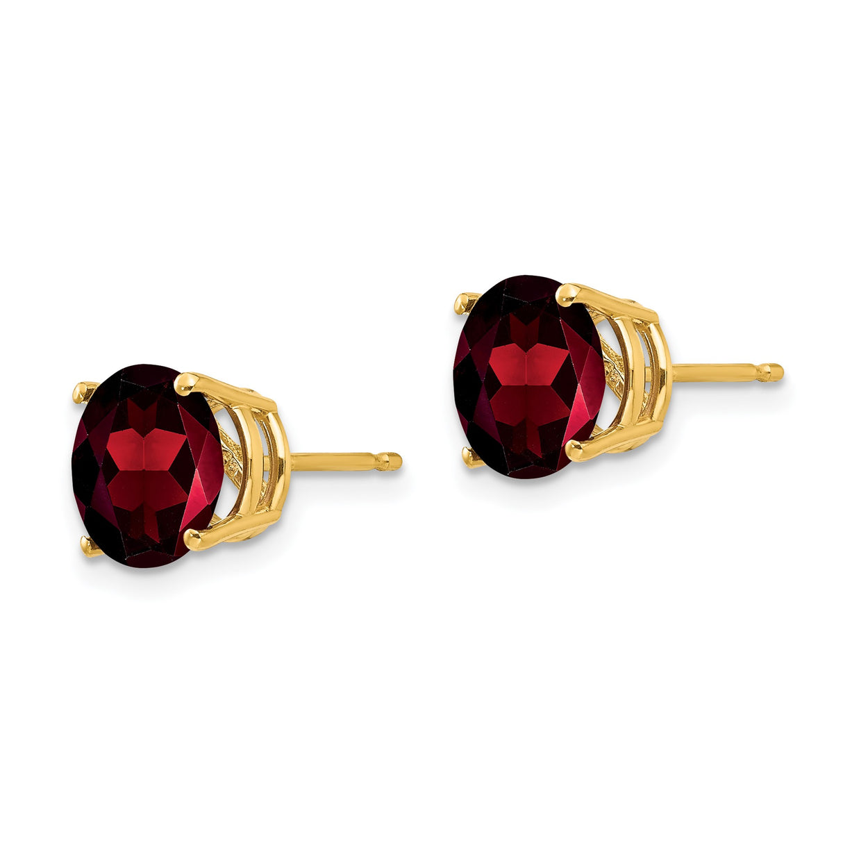 14k Yellow Gold Stud Earrings with Round Cut Garnet in Classic Four Prong Setting