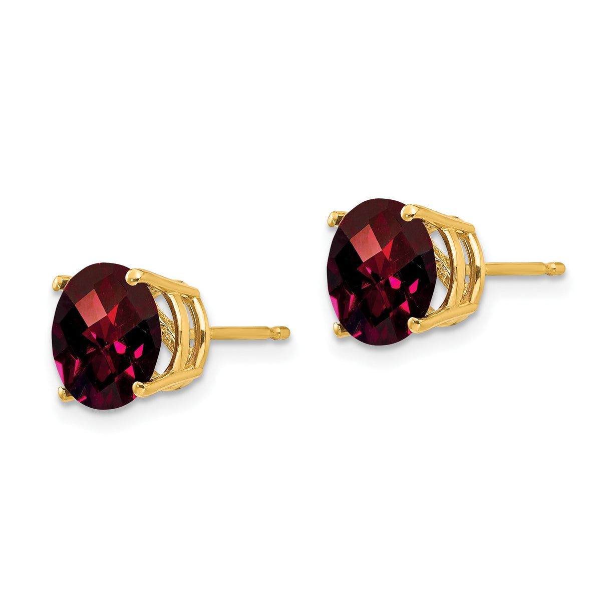14k Yellow Gold Stud Earrings with Round Garnet in Classic Four Prong Setting