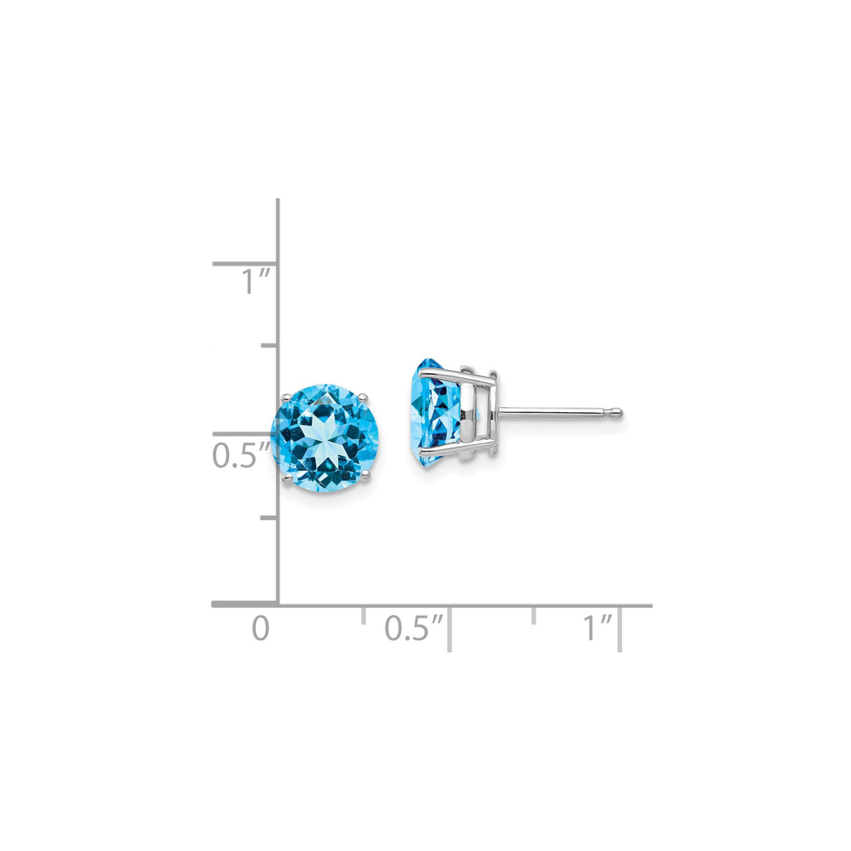 14k White Gold Stud Earrings with Swiss Blue Topaz, Round Cut Minimalist Style for Women
