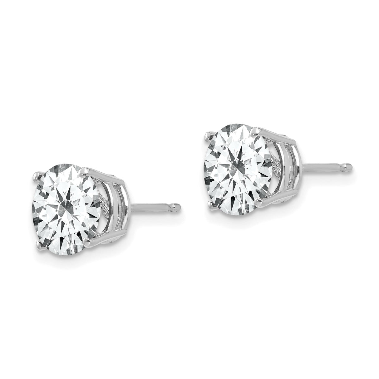 14k White Gold Stud Earrings with Round Cut Cubic Zirconia, Four Prong Setting, Minimalist Style