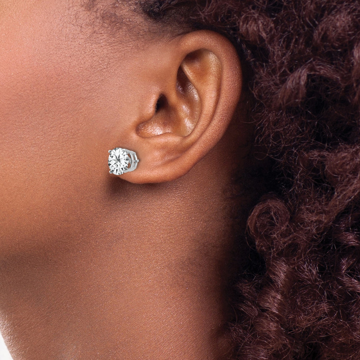 14k White Gold Stud Earrings with Round Cut Cubic Zirconia, Four Prong Setting, Minimalist Style