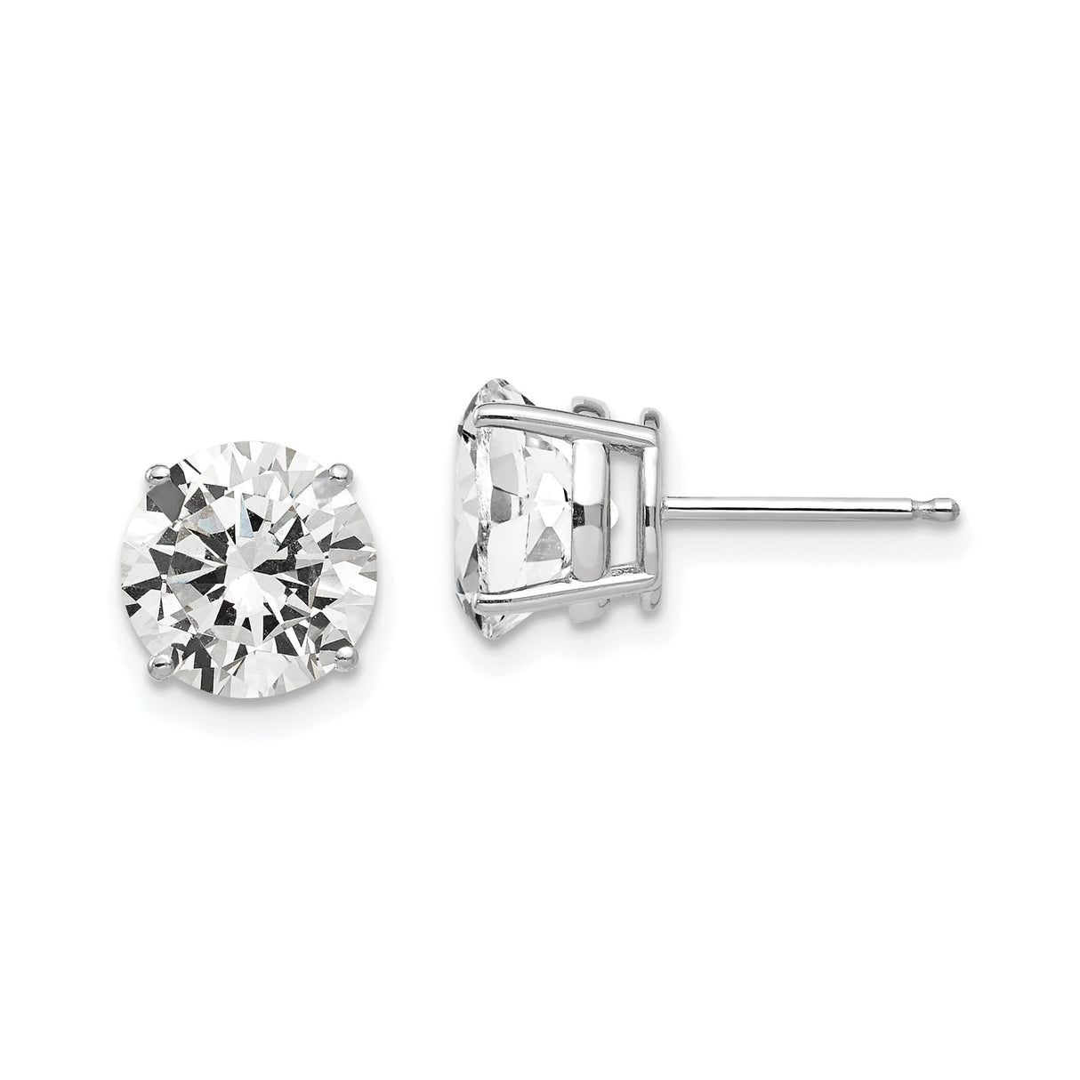 14k White Gold Stud Earrings with Round Cut Cubic Zirconia, Four Prong Setting, Minimalist Style