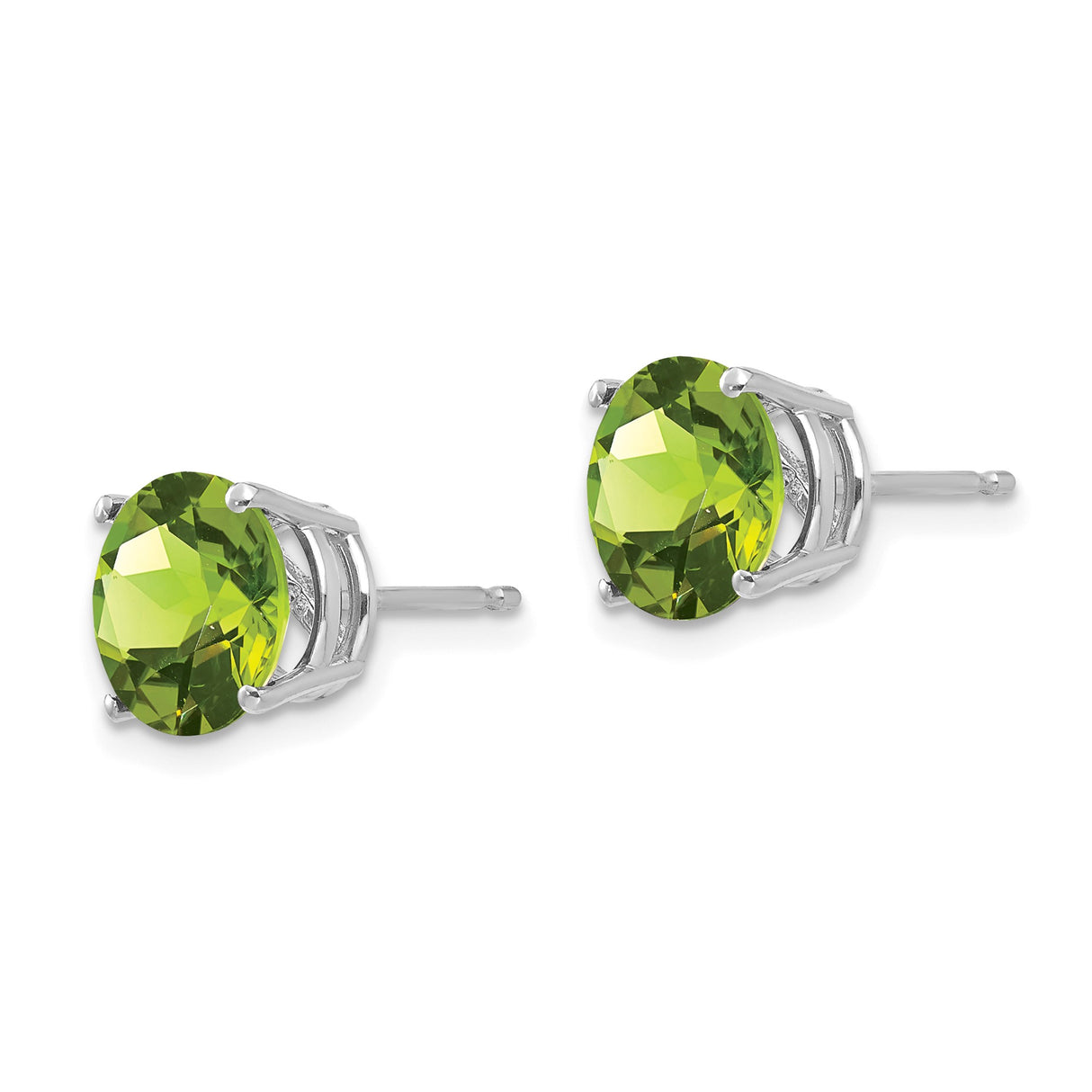 14k White Gold Stud Earrings with Round Peridot Gemstones, Classic Four Prong Setting