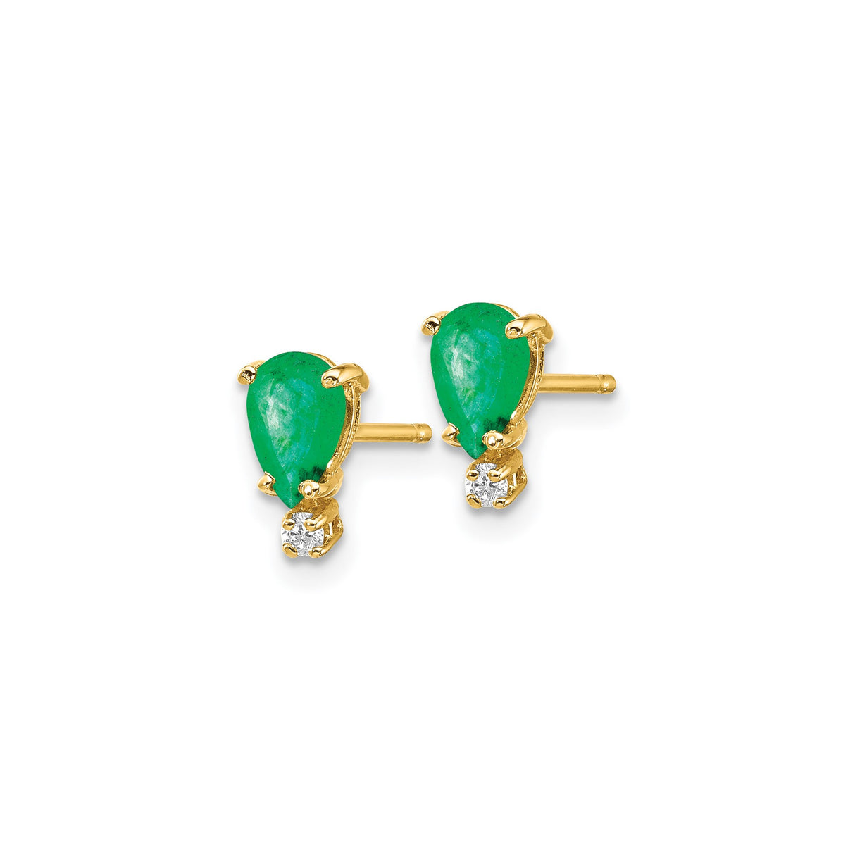 14k Yellow Gold Stud Earrings with Pear Shaped Emeralds and Small Diamonds