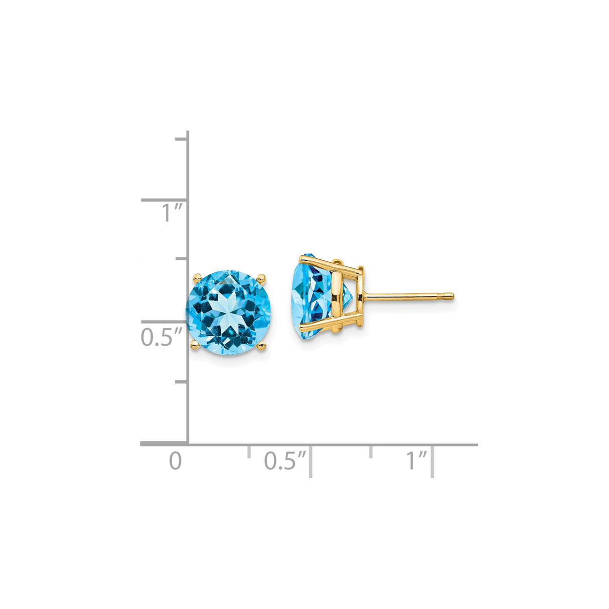 14k Yellow Gold Stud Earrings with Swiss Blue Topaz in Four Prong Setting