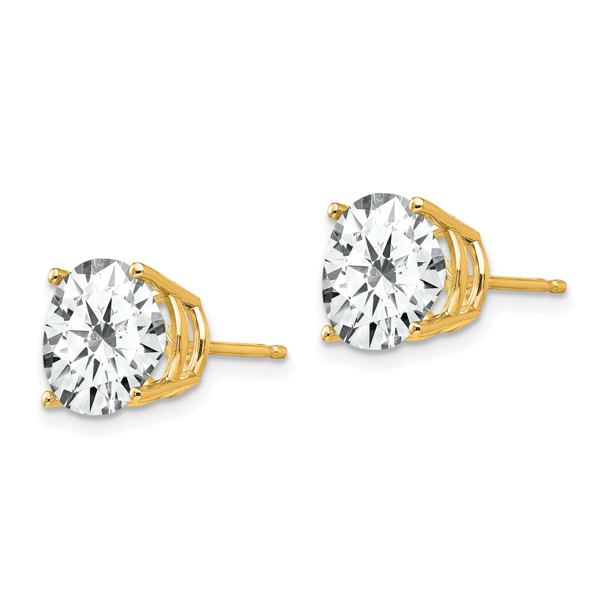 14k Yellow Gold Stud Earrings with Round Cubic Zirconia, Four Prong Solitaire Design