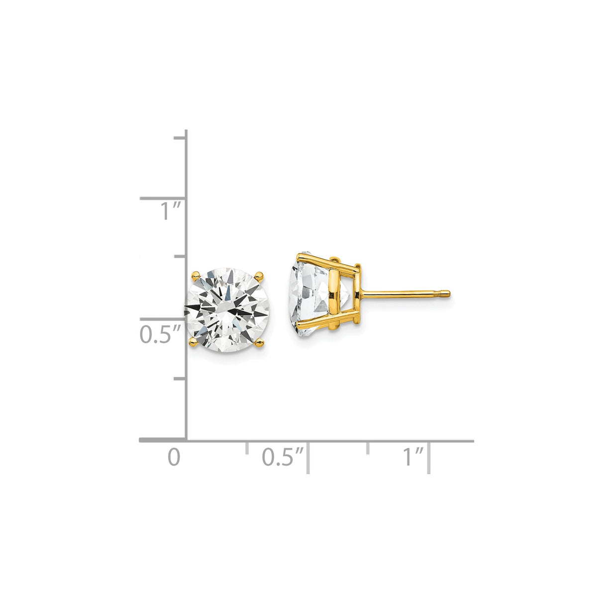 14k Yellow Gold Stud Earrings with Round Cubic Zirconia, Four Prong Solitaire Design