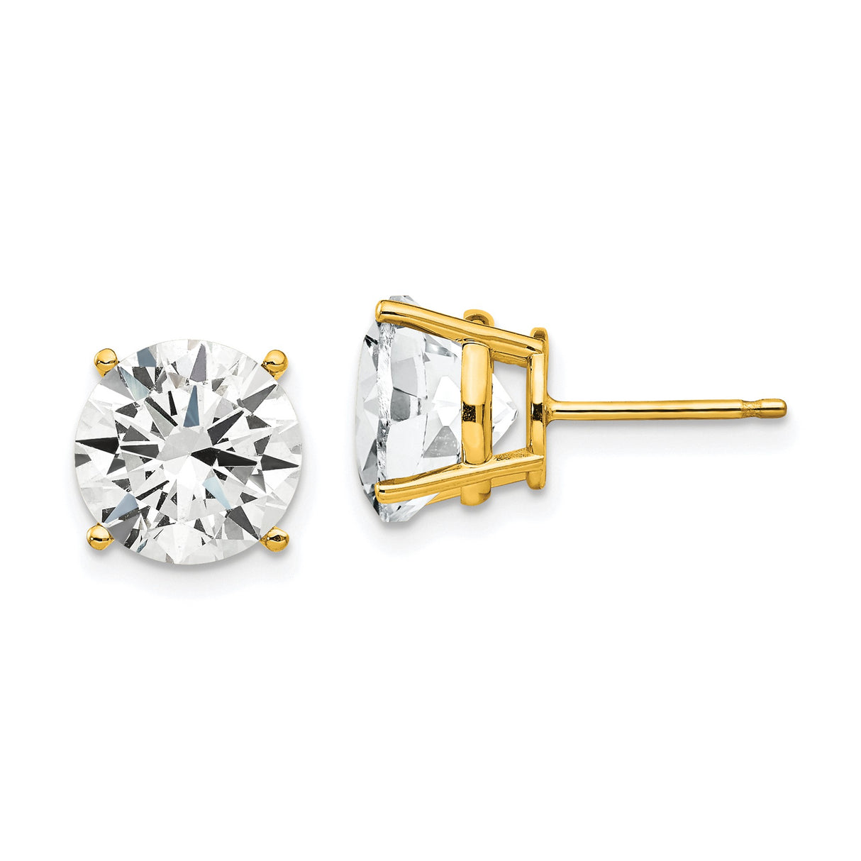 14k Yellow Gold Stud Earrings with Round Cubic Zirconia, Four Prong Solitaire Design