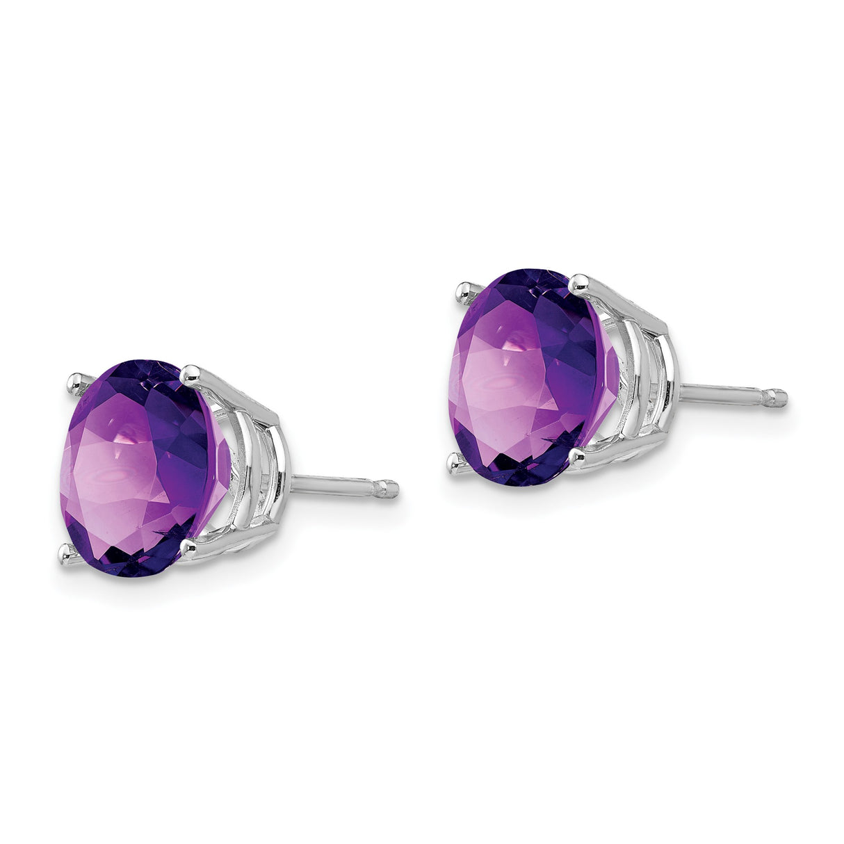 14k White Gold Amethyst Stud Earrings, Round Purple Gemstone, Four Prong Setting, Minimalist Style