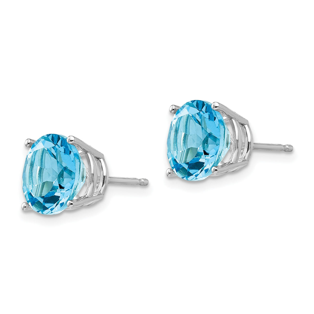 14k White Gold Stud Earrings with Swiss Blue Topaz in Four Prong Setting