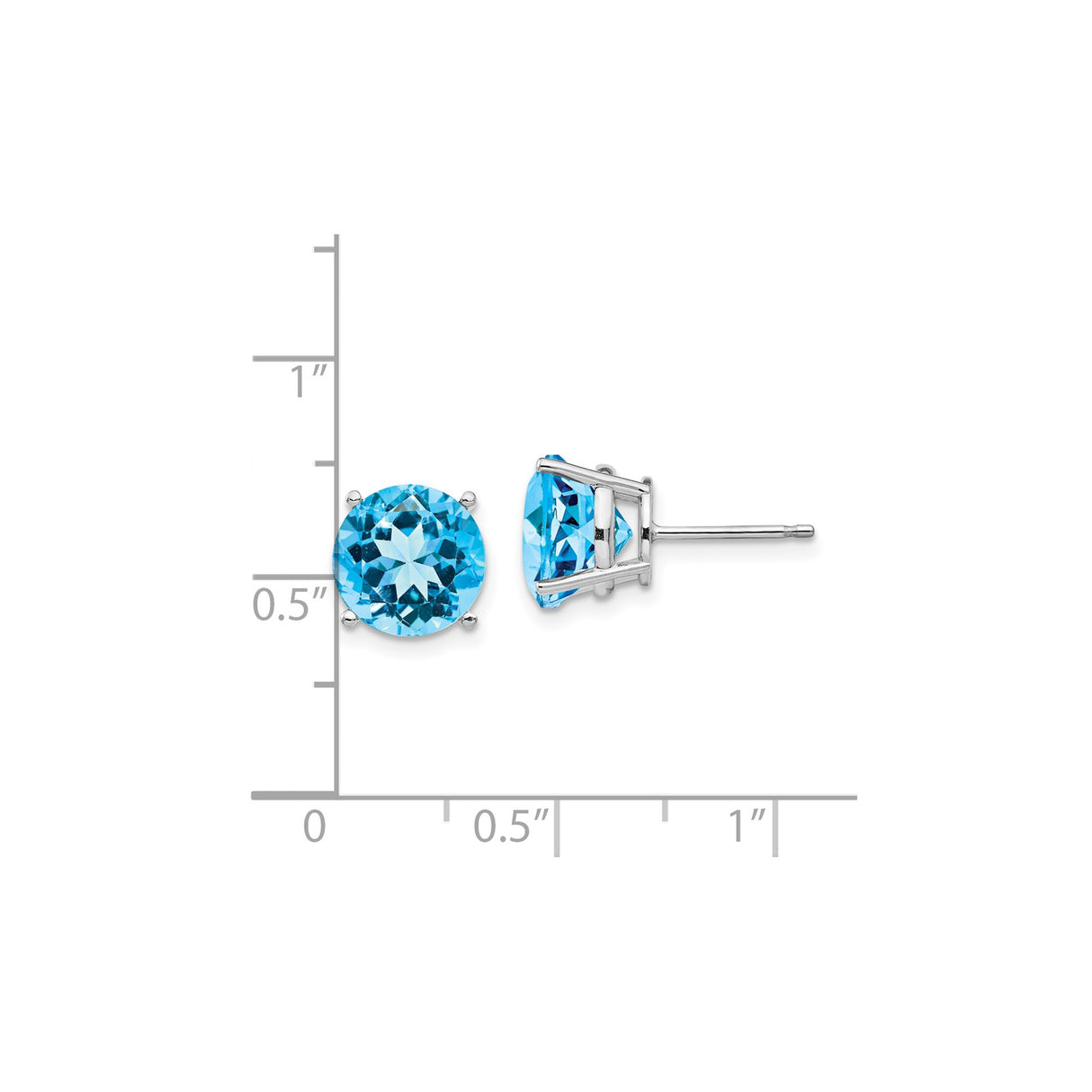 14k White Gold Stud Earrings with Swiss Blue Topaz in Four Prong Setting