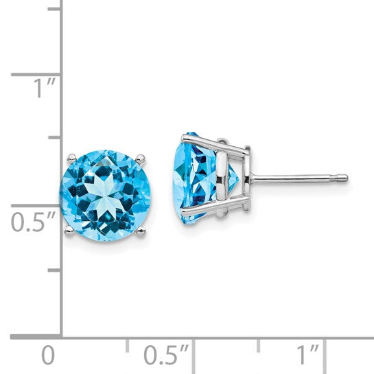 14k White Gold Stud Earrings with Swiss Blue Topaz in Four Prong Setting