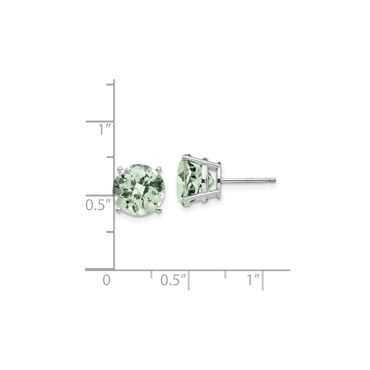 14k White Gold Stud Earrings with Round Cut Green Gemstones in Four Prong Setting
