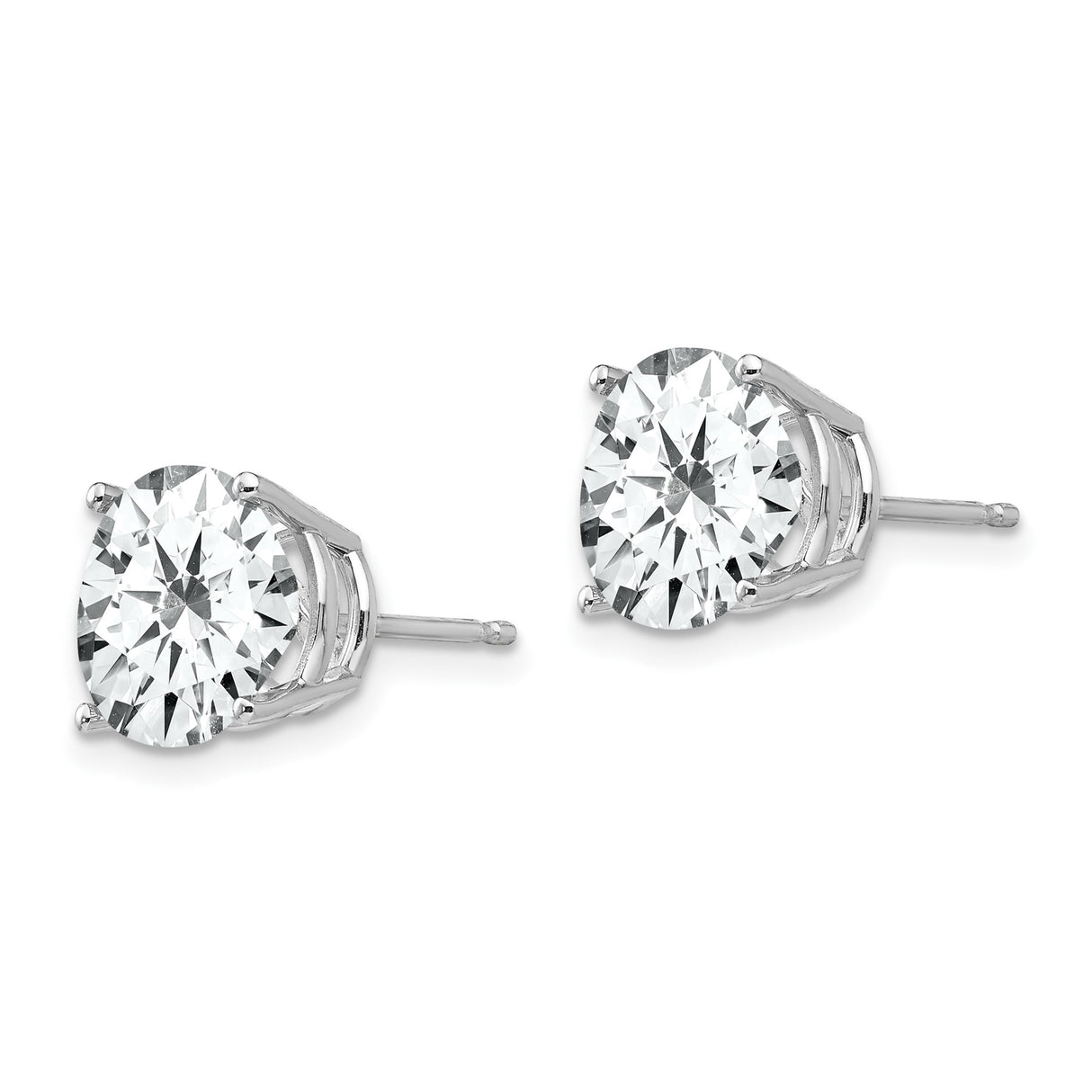 14k White Gold Solitaire Stud Earrings with Cubic Zirconia, Round Minimalist Design