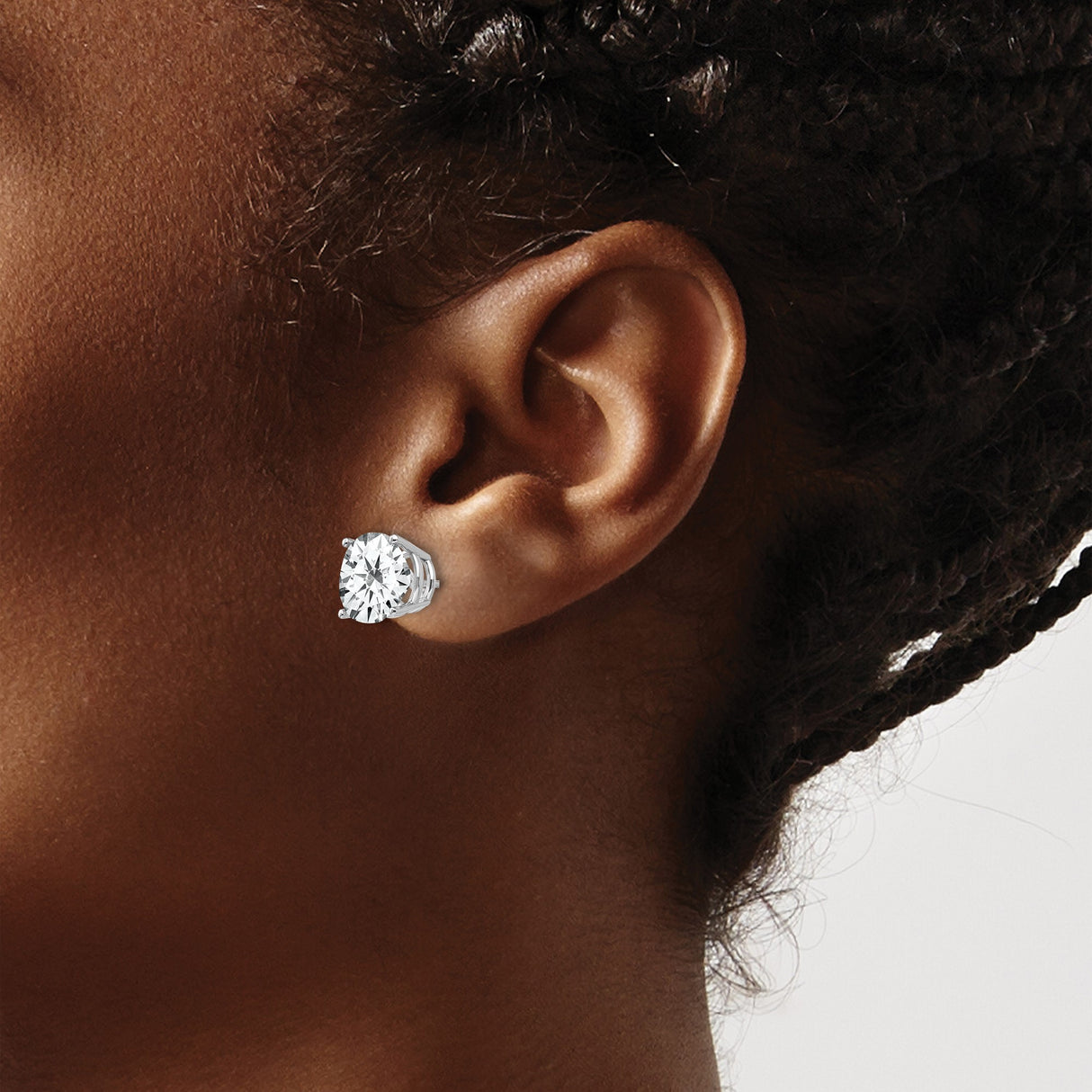 14k White Gold Solitaire Stud Earrings with Cubic Zirconia, Round Minimalist Design