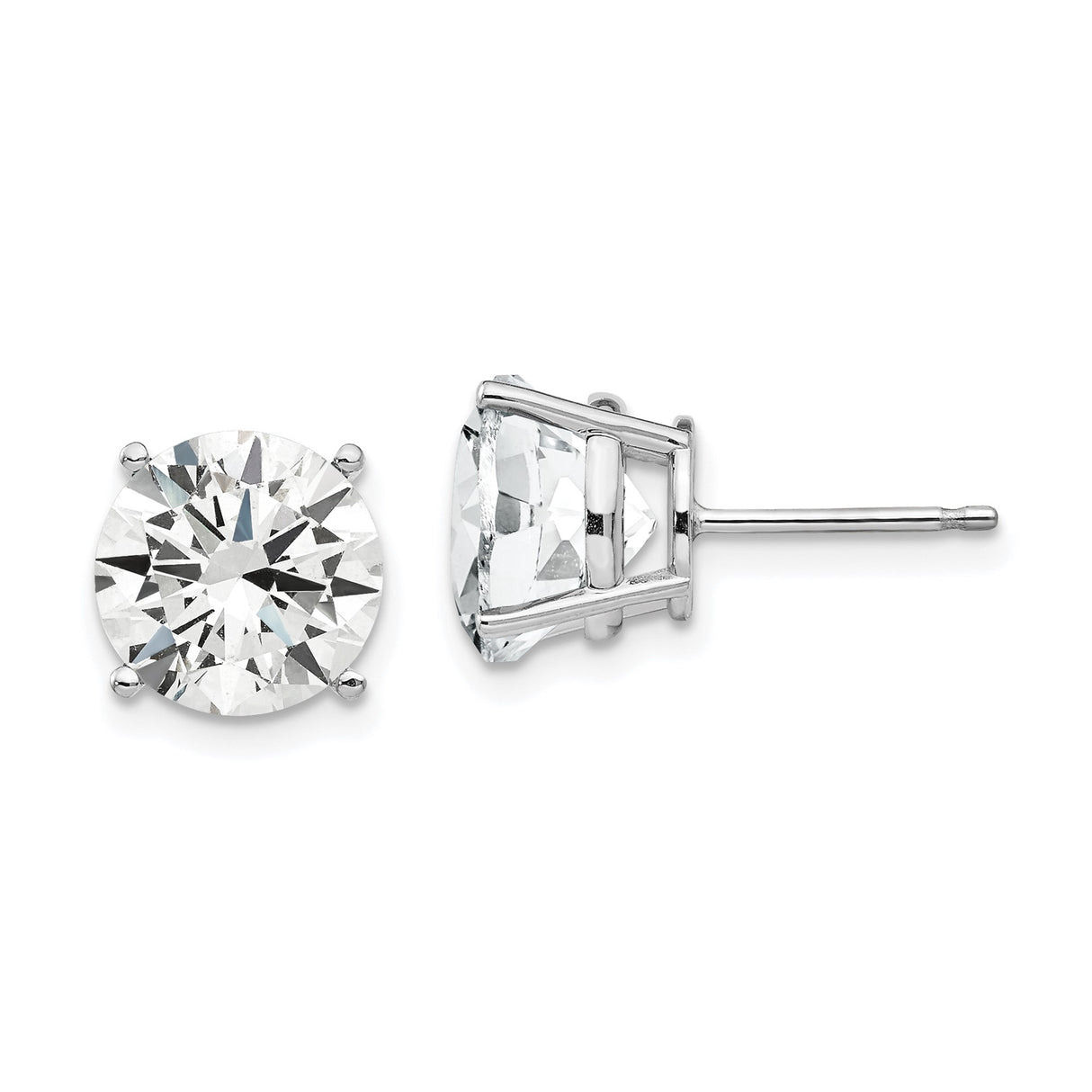14k White Gold Solitaire Stud Earrings with Cubic Zirconia, Round Minimalist Design