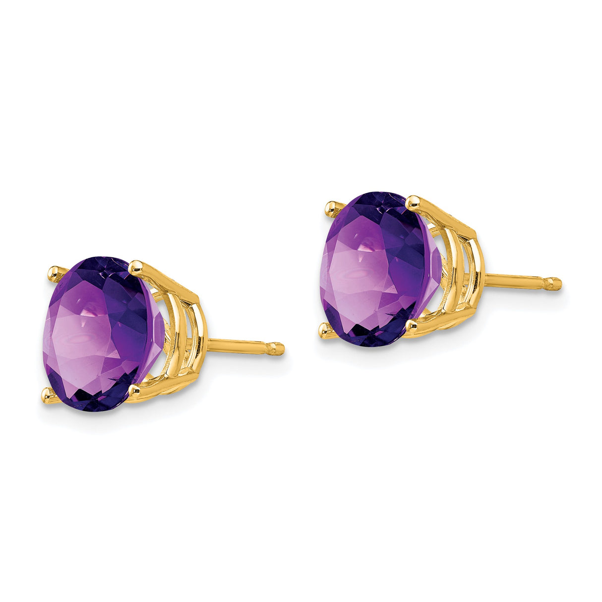 14k Yellow Gold Stud Earrings with Round Amethyst in Four Prong Setting