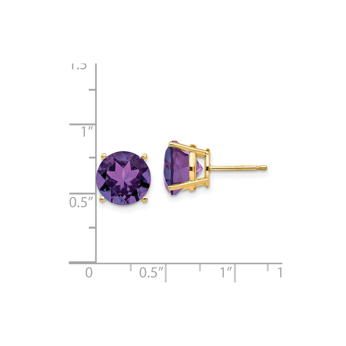14k Yellow Gold Stud Earrings with Round Amethyst in Four Prong Setting