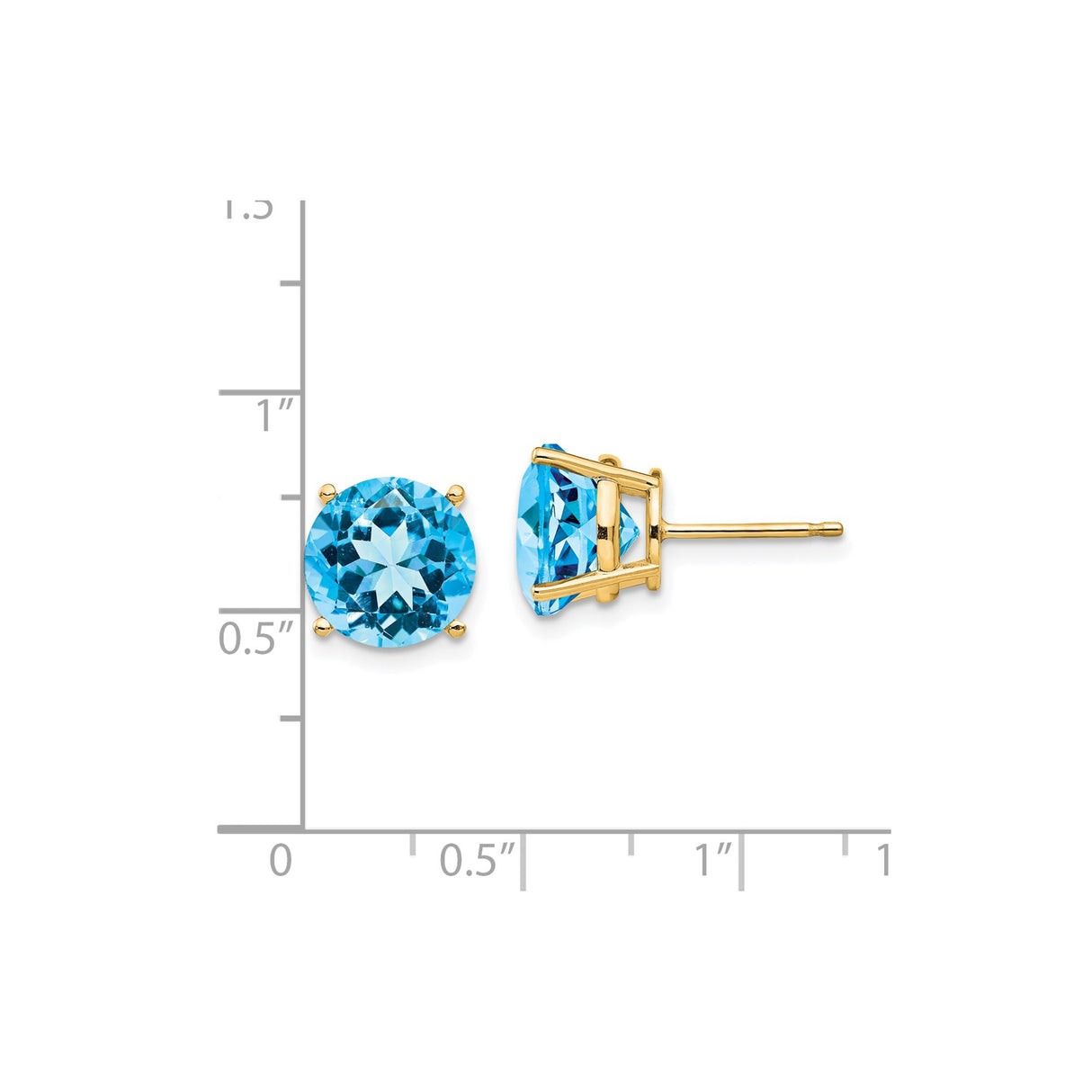 14k Yellow Gold Stud Earrings with Swiss Blue Topaz, Classic Minimalist Style for Women