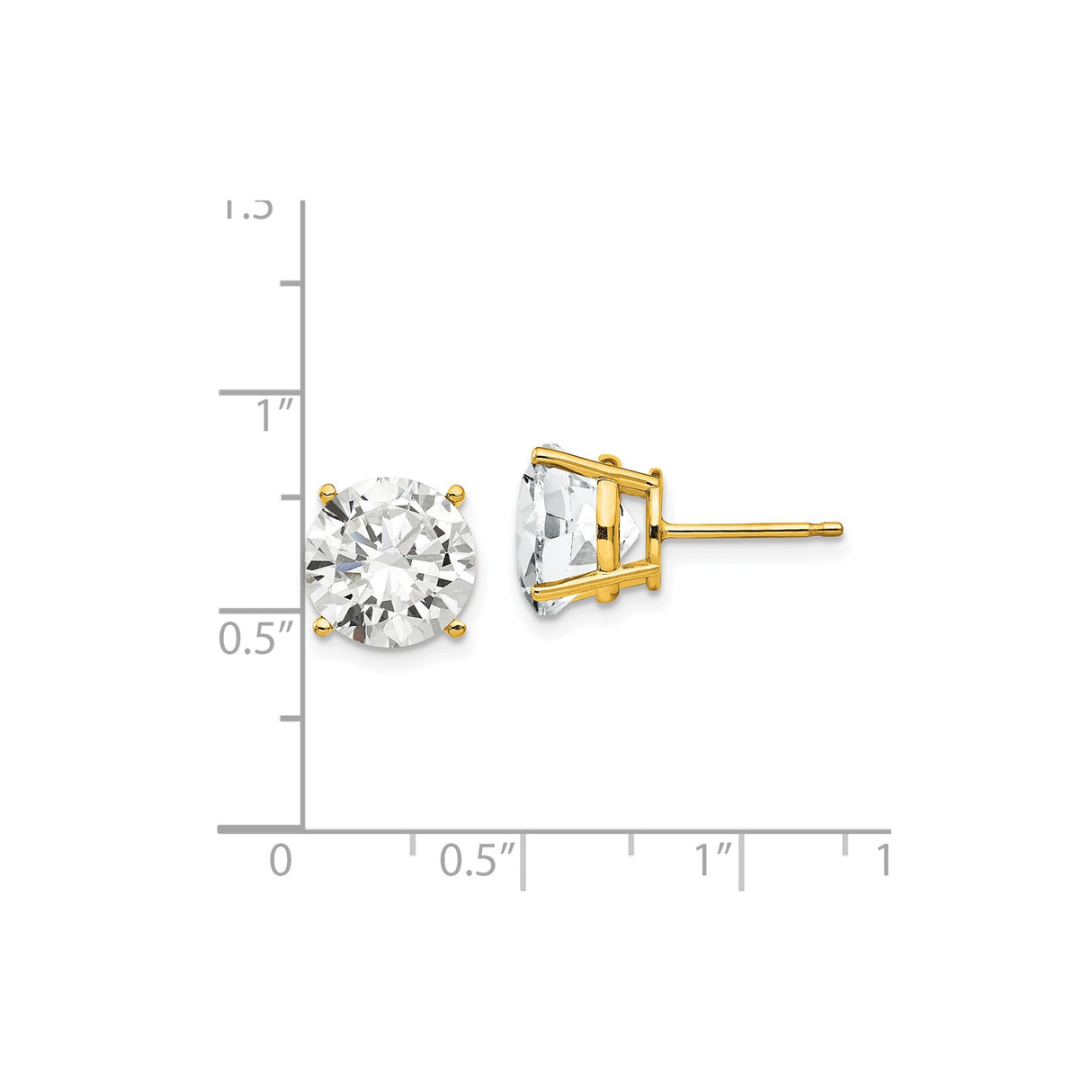14k Yellow Gold Stud Earrings with Round Cut Cubic Zirconia, Solitaire, Classic Minimalist Design