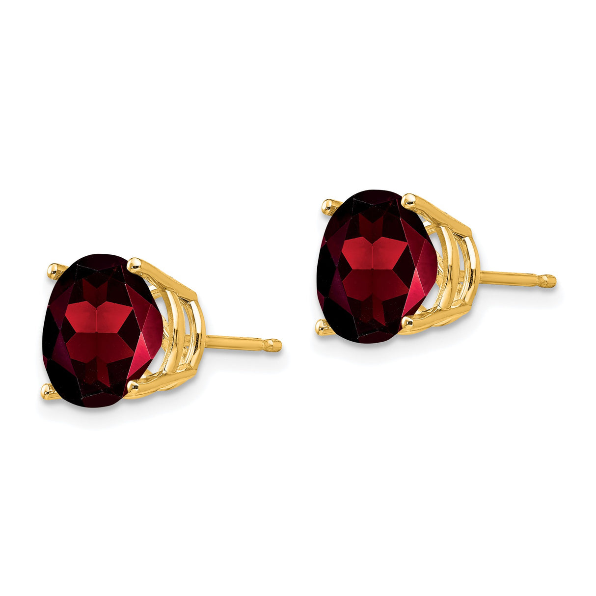 14k Yellow Gold Garnet Stud Earrings, Round Cut Deep Red Gemstones in Four-Prong Setting