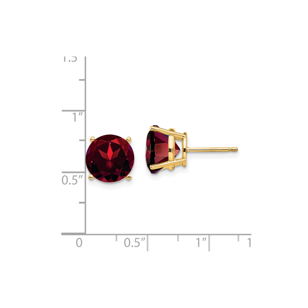 14k Yellow Gold Garnet Stud Earrings, Round Cut Deep Red Gemstones in Four-Prong Setting
