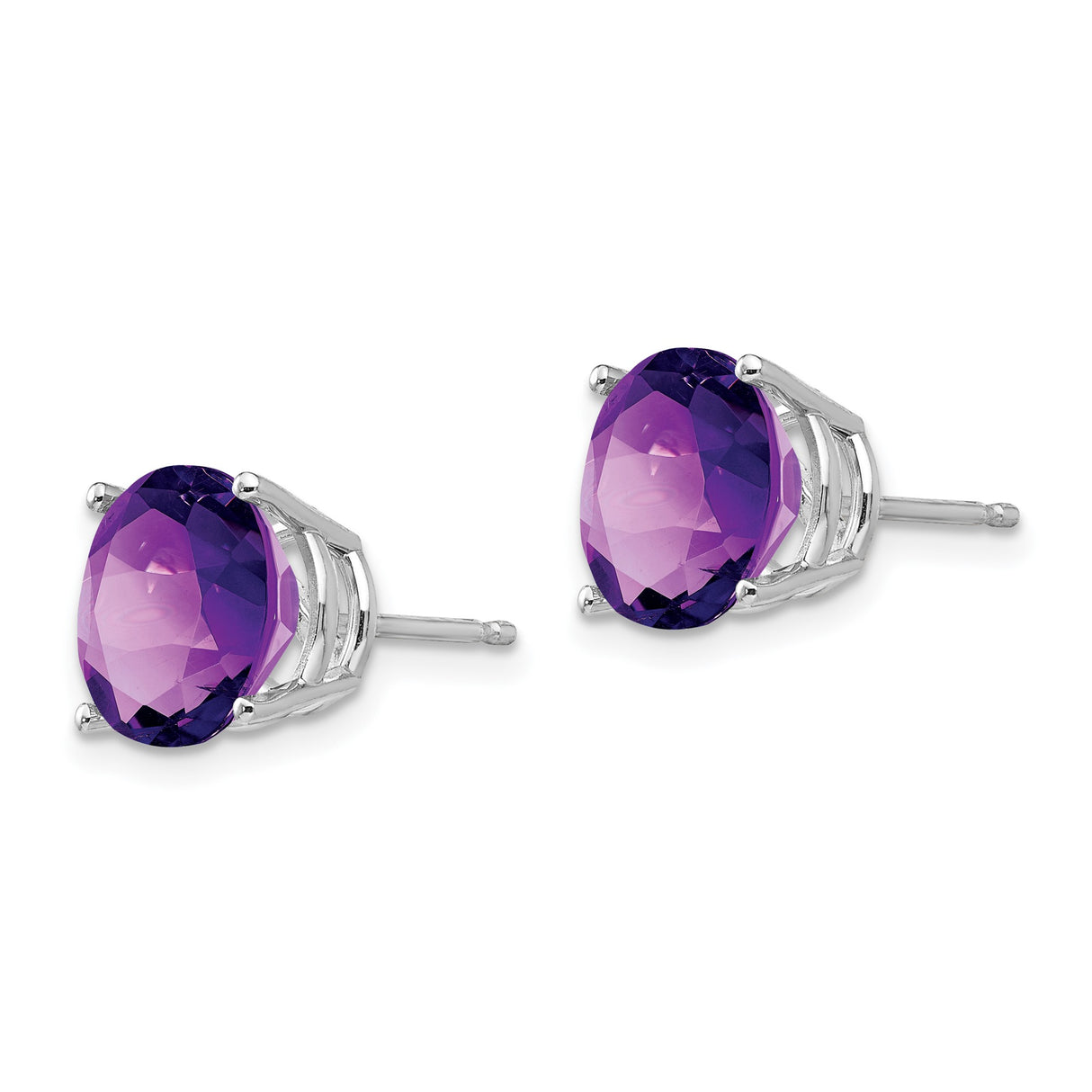 14k White Gold Amethyst Stud Earrings with Round Deep Purple Gemstones in Classic Setting