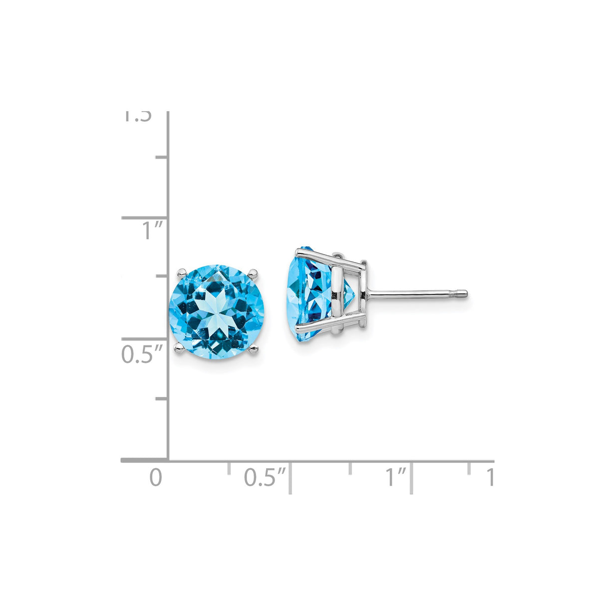 14k White Gold Stud Earrings with Swiss Blue Topaz, Prong Setting Minimalist Design