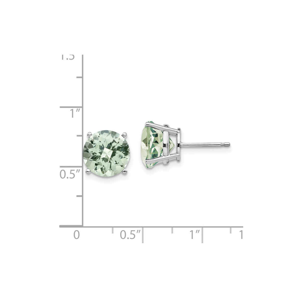 14k White Gold Stud Earrings with Round Green Quartz, Minimalist Dainty Design for Women