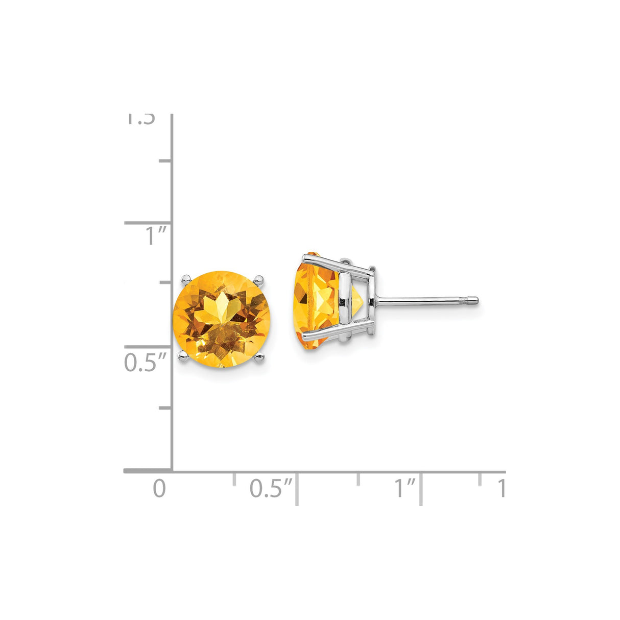 14k White Gold Stud Earrings with Round Citrine in Classic Four Prong Setting