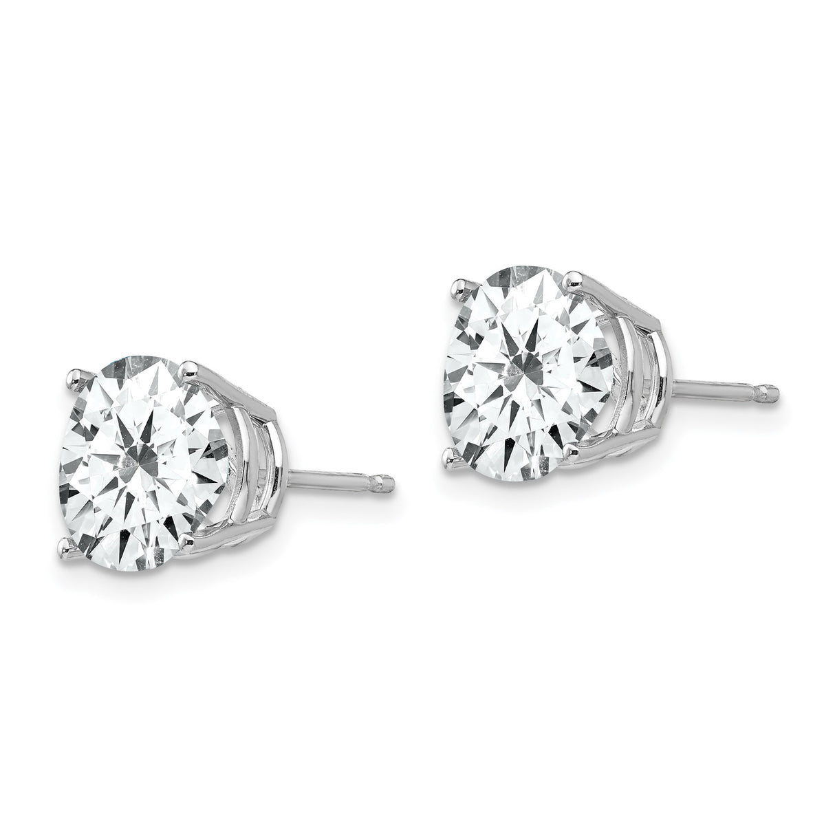14k White Gold Stud Earrings with Cubic Zirconia, Round Prong Set, Solitaire Style for Women
