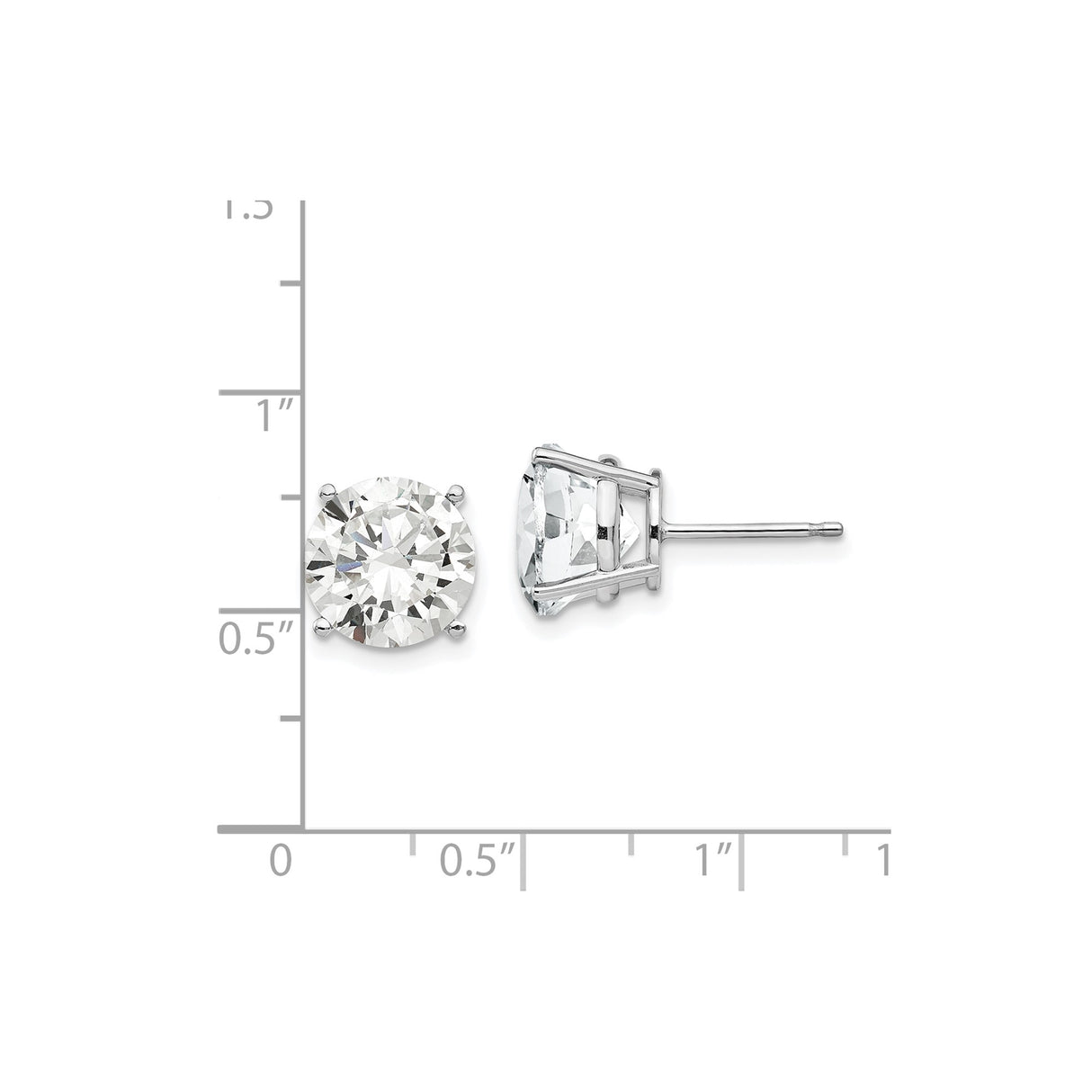 14k White Gold Stud Earrings with Cubic Zirconia, Round Prong Set, Solitaire Style for Women