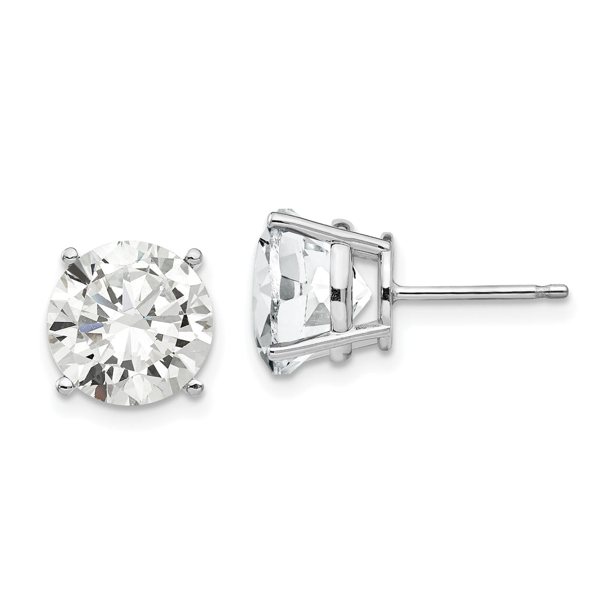 14k White Gold Stud Earrings with Cubic Zirconia, Round Prong Set, Solitaire Style for Women