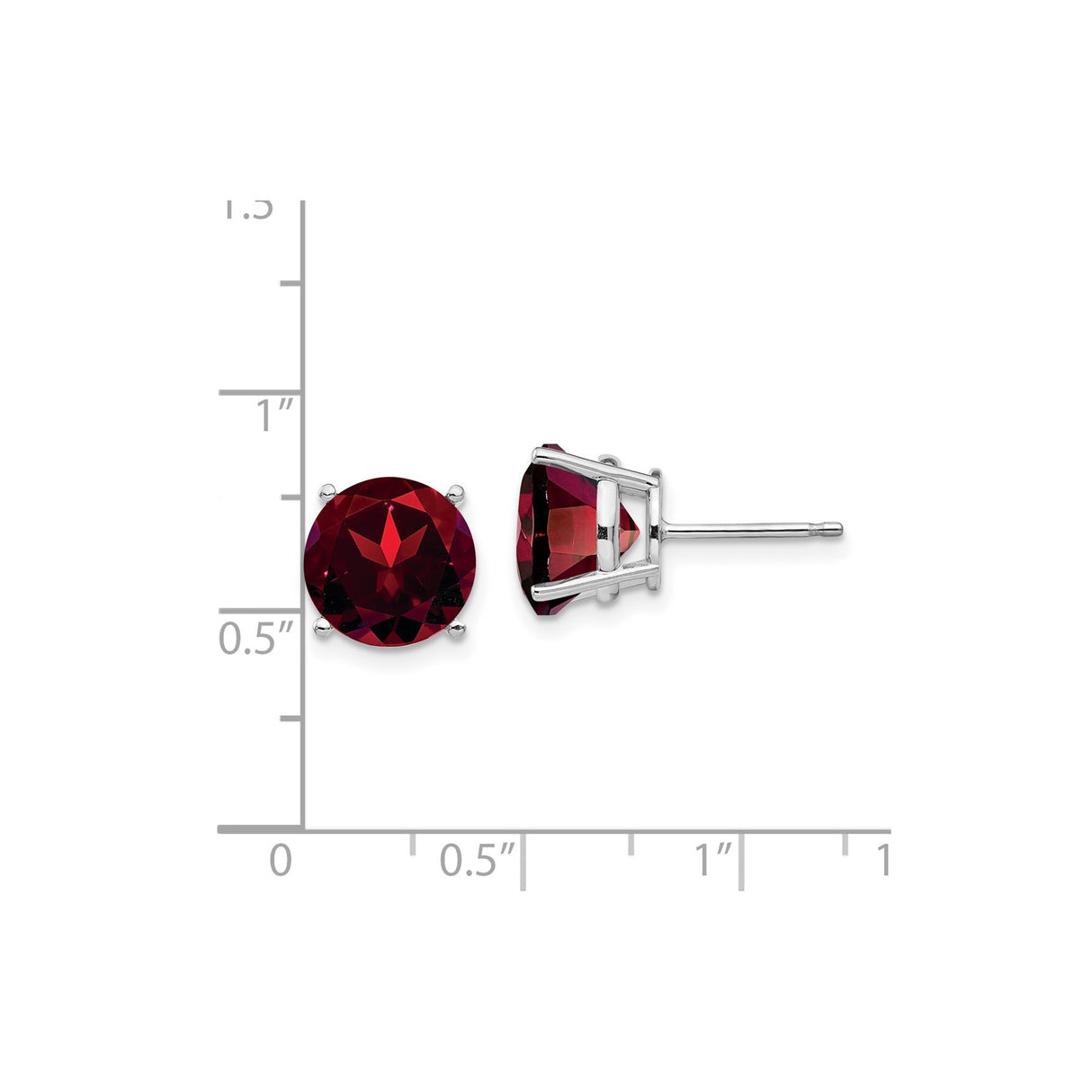 14k White Gold Garnet Stud Earrings, Round Cut, Four Prong Setting, January Birthstone Jewelry