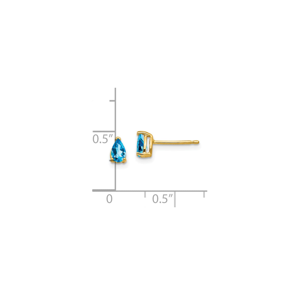 14k Yellow Gold Pear-Shaped Swiss Blue Topaz Stud Earrings, Three-Prong Dainty Gemstone Studs