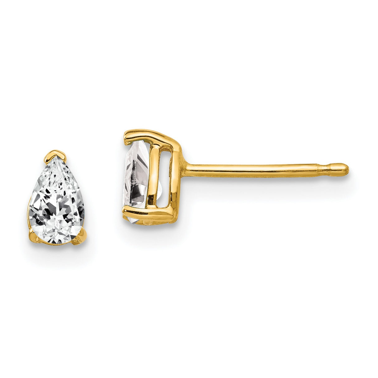 14k Yellow Gold Stud Earrings with Cubic Zirconia, Pear Shaped Teardrop Design for Women