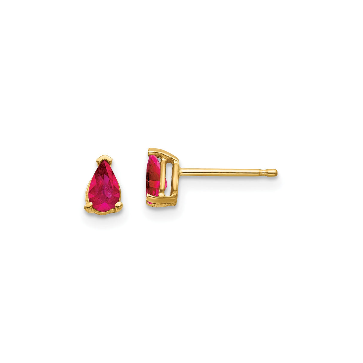 14k Yellow Gold Ruby Stud Earrings, Pear-Shaped Dainty Gemstone Minimalist Design for Women