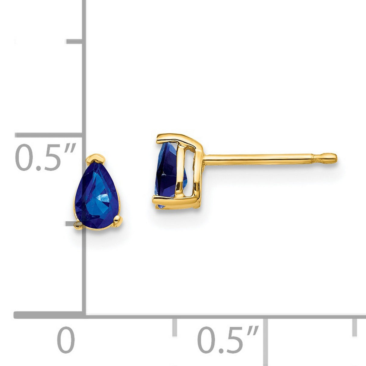 14k Yellow Gold Stud Earrings with Pear Shaped Sapphire, Three Prong Teardrop Style for Women