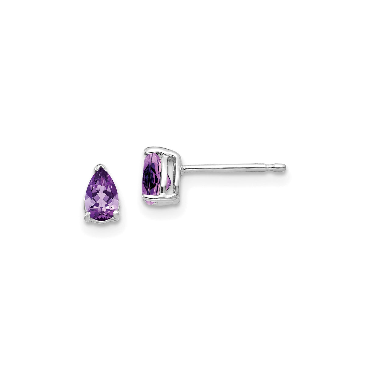 14k White Gold Amethyst Stud Earrings, Pear Shaped Solitaire Design for Women