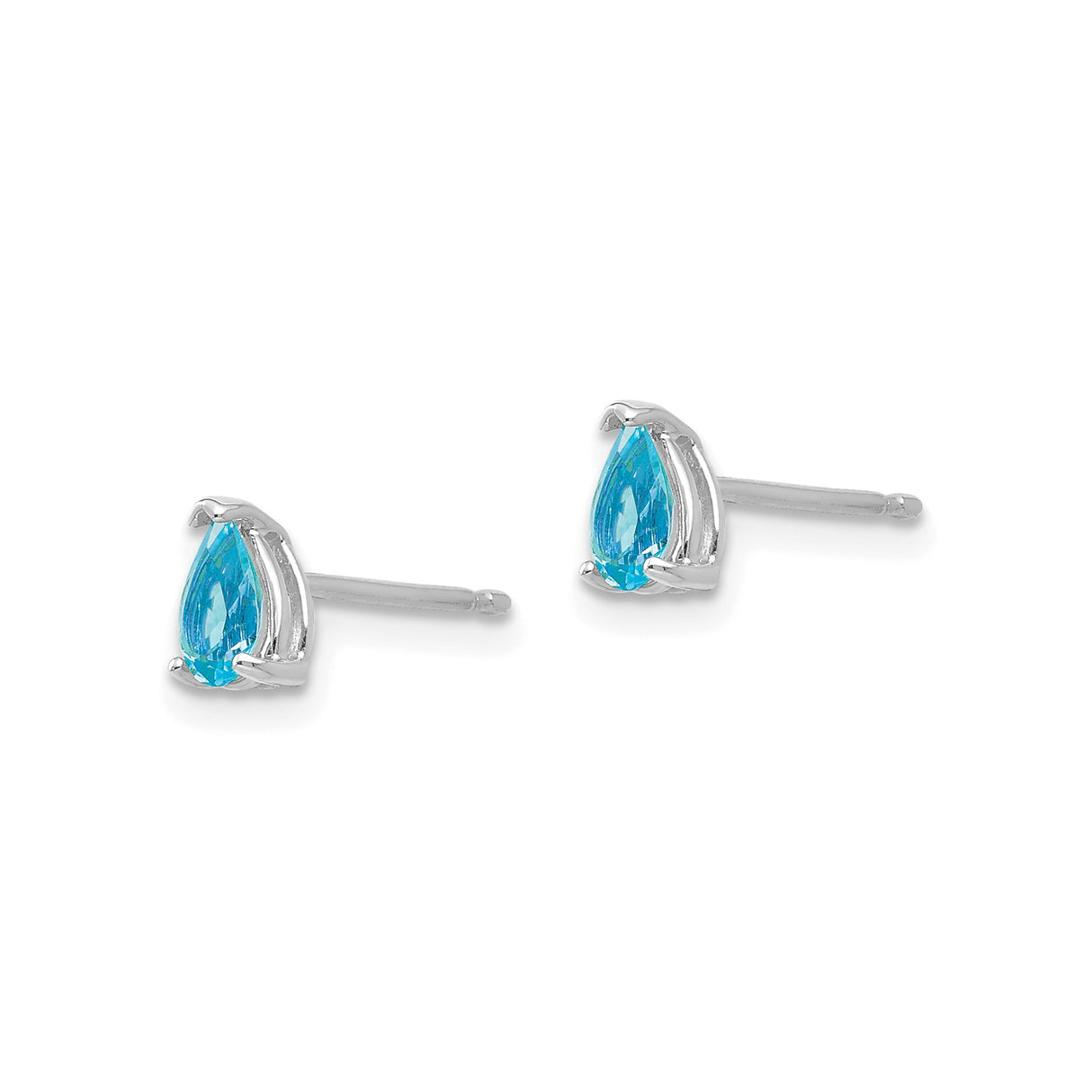 14k White Gold Stud Earrings with Swiss Blue Topaz, Pear Shaped Minimalist Design