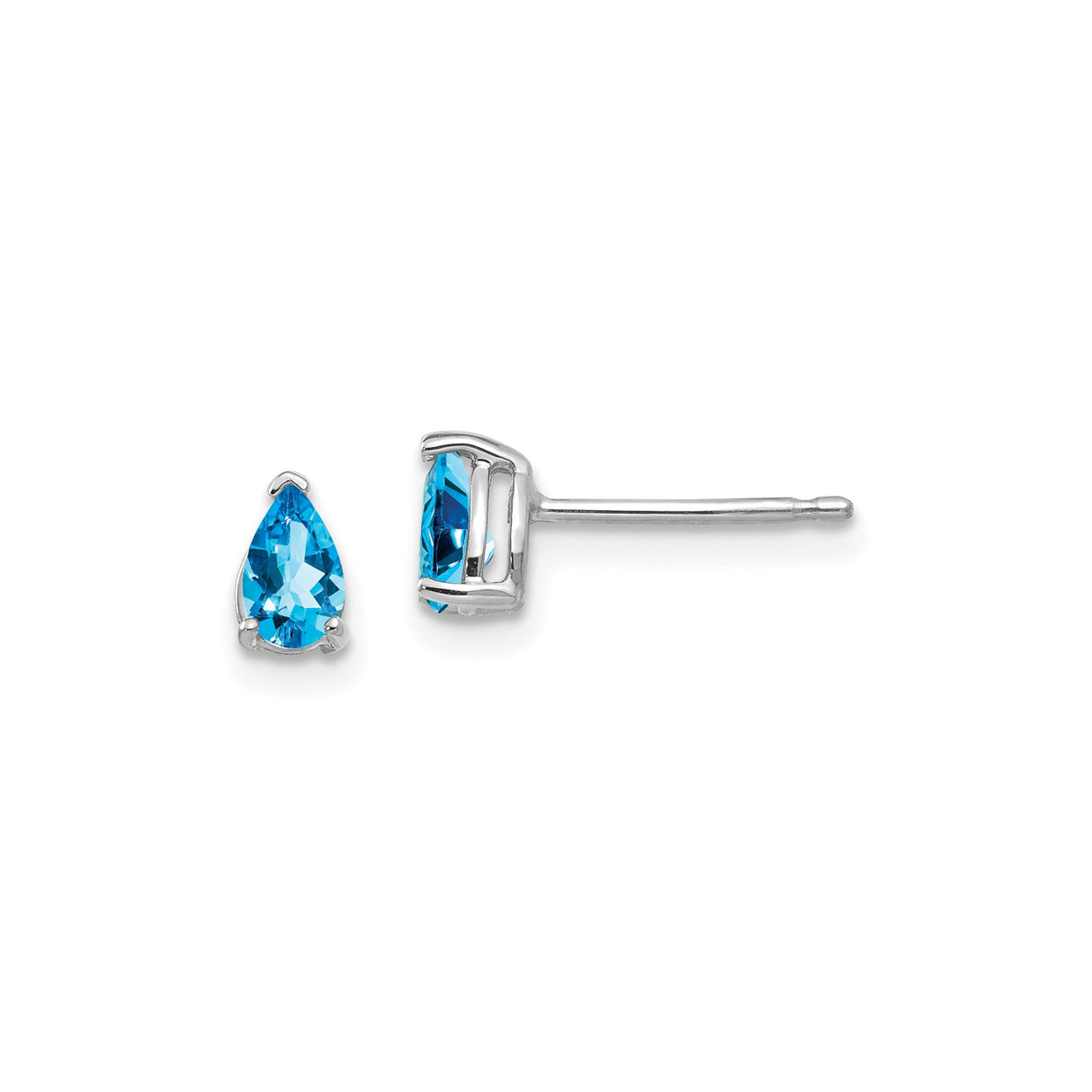14k White Gold Stud Earrings with Swiss Blue Topaz, Pear Shaped Minimalist Design