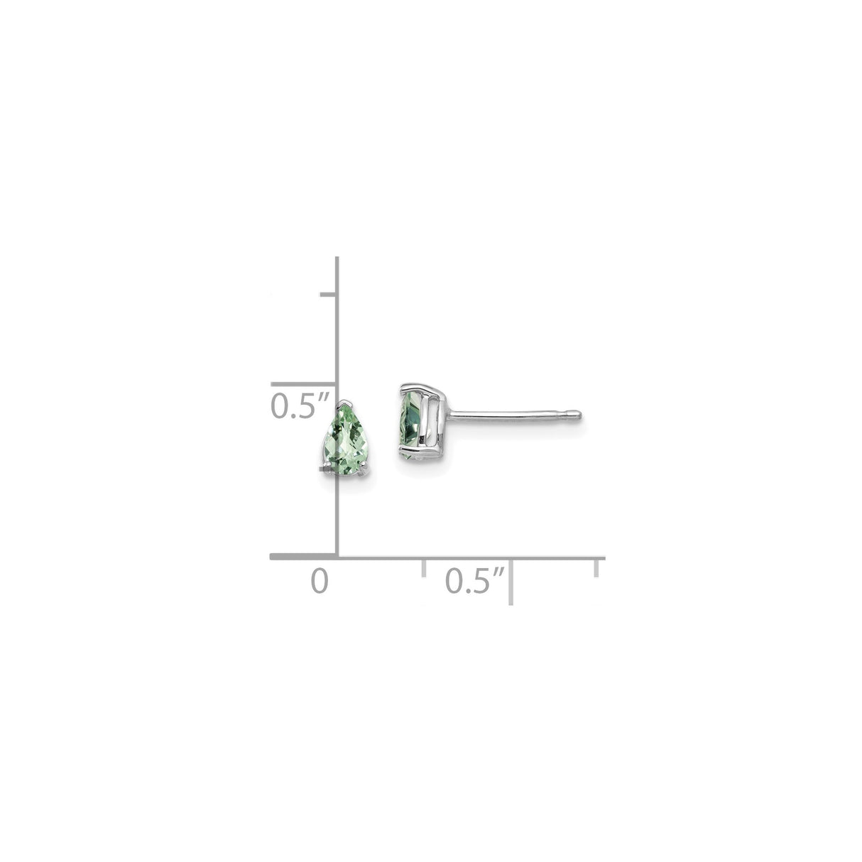 14k White Gold Stud Earrings with Pear Shaped Green Quartz, Minimalist Style for Women