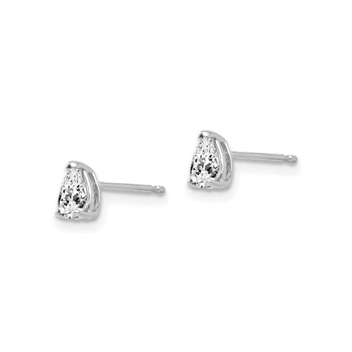 14k White Gold Pear Shaped Stud Earrings with Cubic Zirconia, Minimalist Classic Style