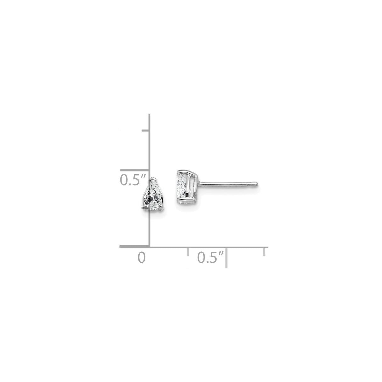 14k White Gold Pear Shaped Stud Earrings with Cubic Zirconia, Minimalist Classic Style