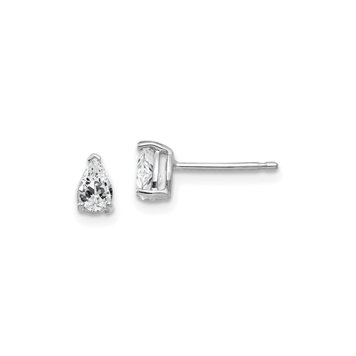 14k White Gold Pear Shaped Stud Earrings with Cubic Zirconia, Minimalist Classic Style