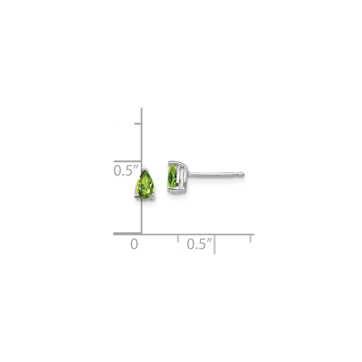 14k White Gold Peridot Stud Earrings, Pear Shaped Gemstone, Prong Set, Minimalist Design