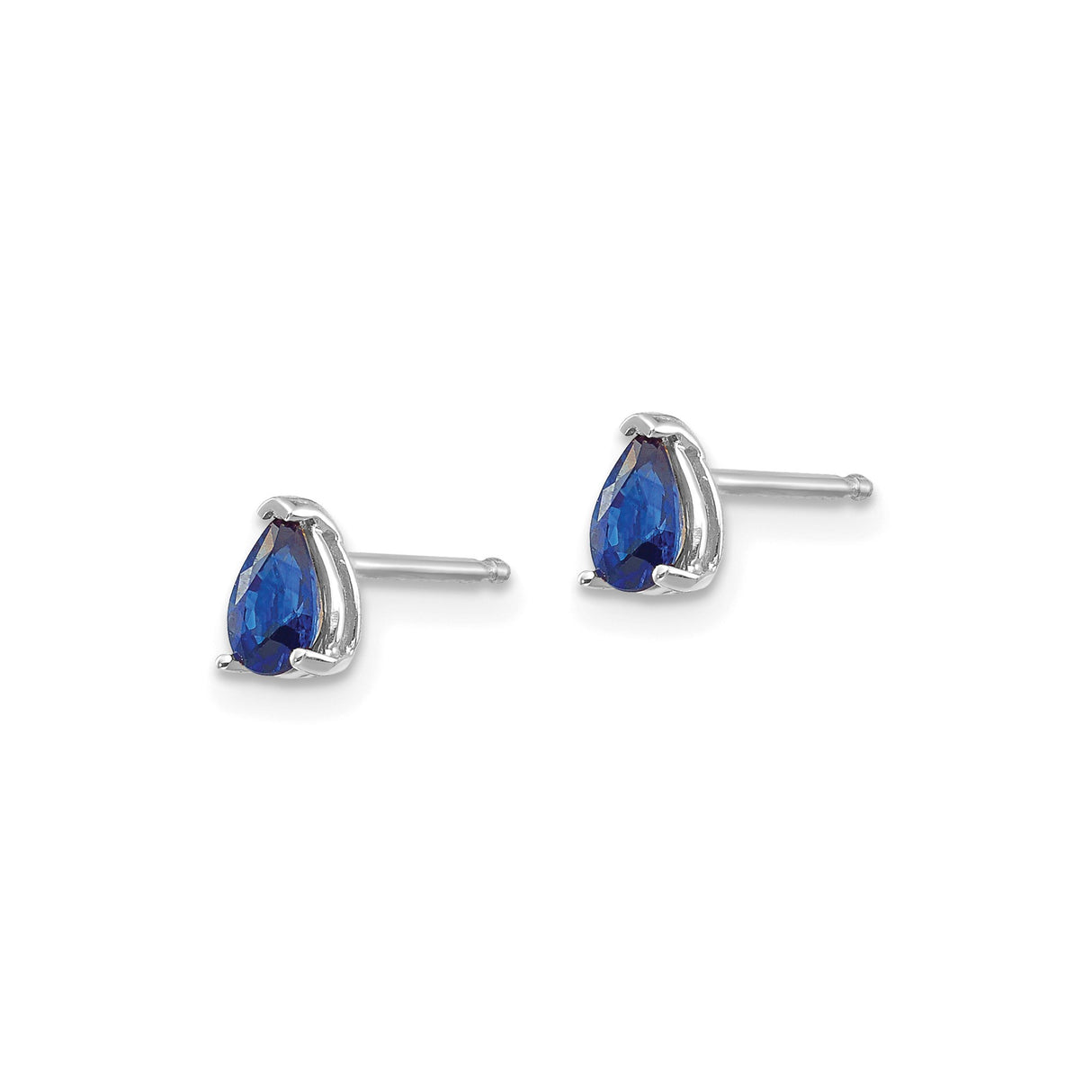 14k White Gold Sapphire Stud Earrings, Pear Shaped with Three-Prong Setting