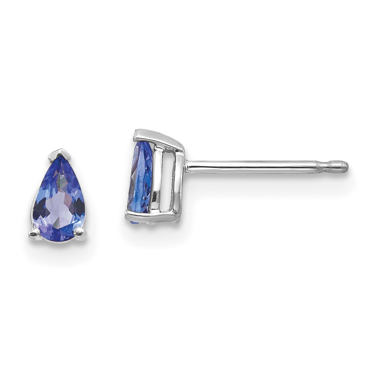 14k White Gold Stud Earrings with Pear Shaped Tanzanite, Minimalist Gemstone Jewelry for Women