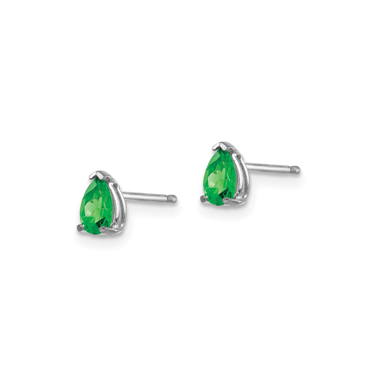 14k White Gold Stud Earrings with Pear Shaped Tsavorite Garnet, Minimalist Style for Women